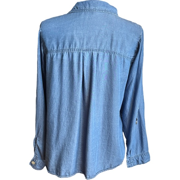 Allison Andrew’s Casual Denim Button-Down Tie Front Shirt for Women - Picture 2 of 4